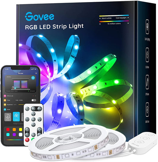 32.8Ft Color Changing LED Strip Lights, Bluetooth LED Lights with App Control, Remote, Control Box, 64 Scenes and Music Sync Lights for Bedroom, Room, Kitchen, Party, 2 Rolls of 16.4Ft