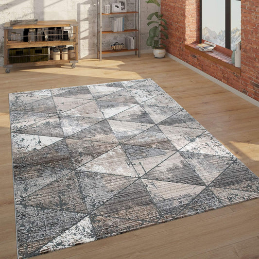 Modern Rug for Living Rooms, Geometric Design, 3D Look in Beige, Size: 6'7" X 9'6"